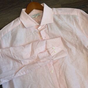 Banana Republic Slim Fit Linen Cotton Dress Shirt | Pink Plaid Size XL  #646087